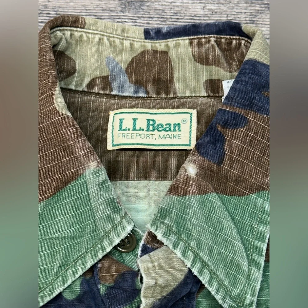 Vintage LL Bean Camo Ripstop Field Shirt Mens Medium Tall Outdoor Distressed